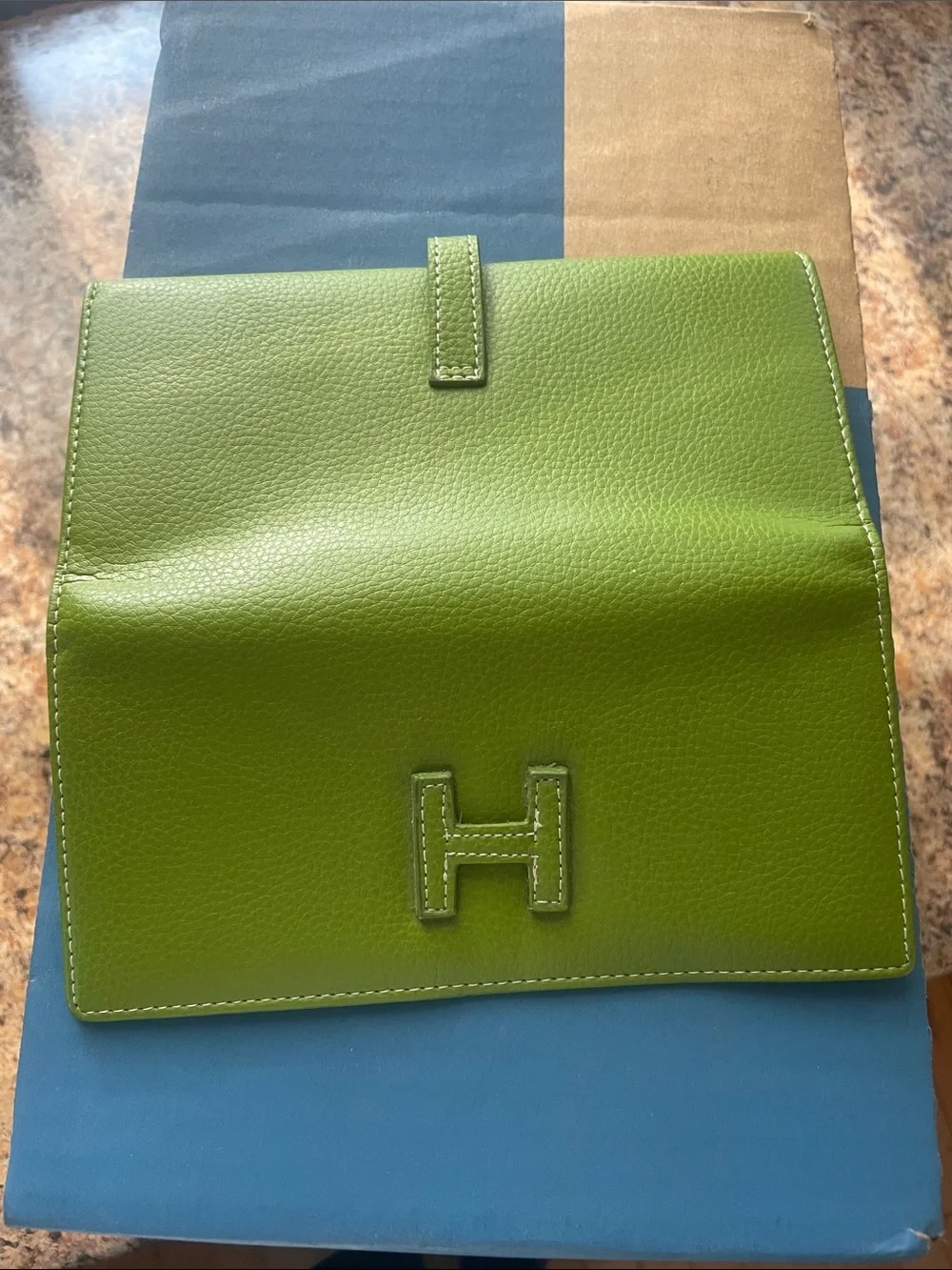 Hermes Lime Green Leather Long Wallet with H Tab